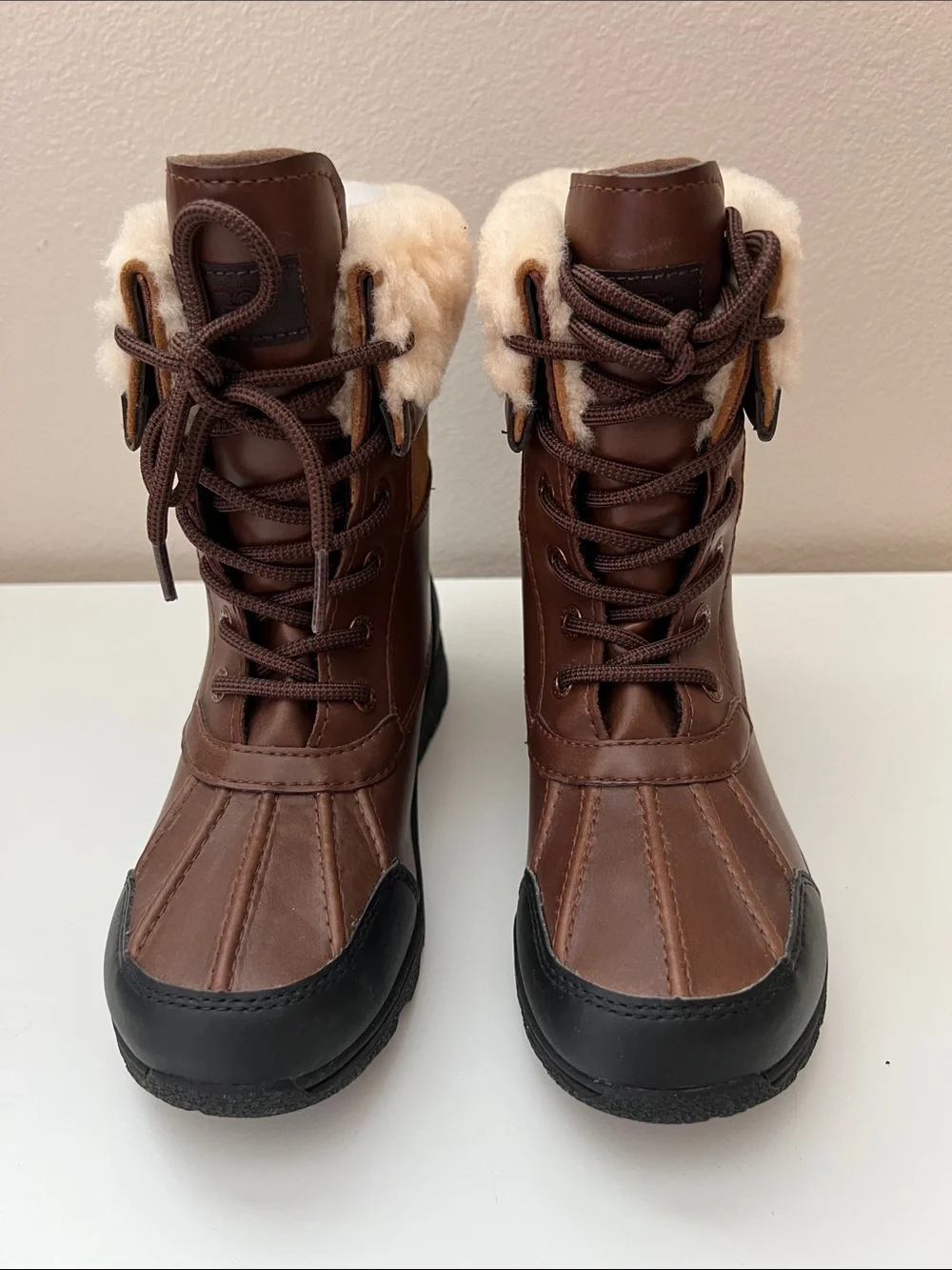 UGG Kids Butte ll Brown Black Shearling Lined Weatherproof Lace Up Boots